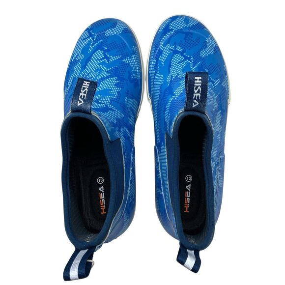 HISEA Men’s 13 Waterproof Rain Boots Blue Camo Rubber Slip On Chelsea Ankle Deck - Picture 8 of 11